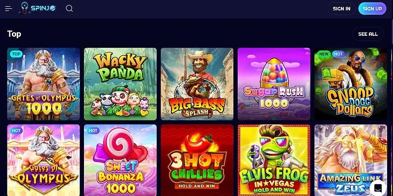 Spinjo Casino NZ homepage screenshot